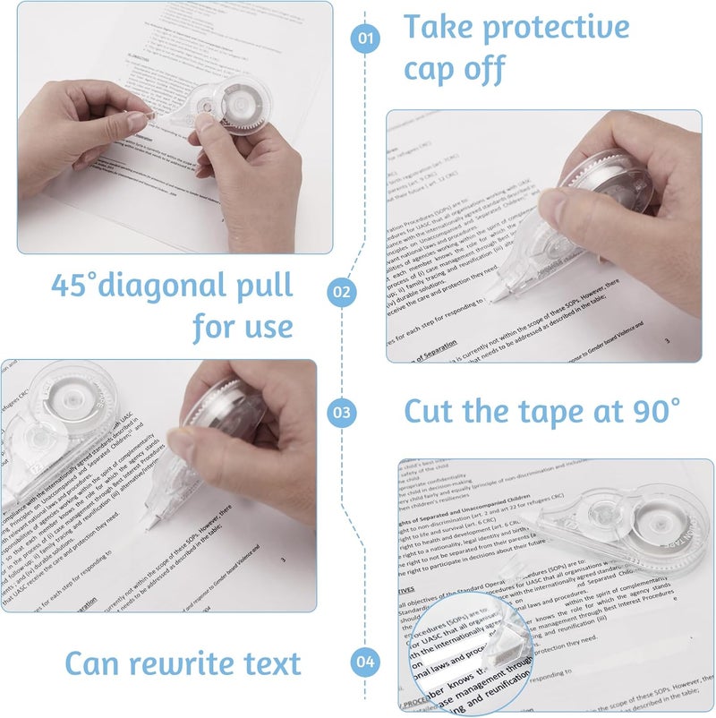 JEFURE 12 Pcs Correction Tape, 39.4 Ft White Wrong Out Tear-Resistant Bulk, Instant Corrections Easy To Use Applicator for School, Office, Note Taking, Journal (Tape Width 0.2 in, Clear) - Image 4